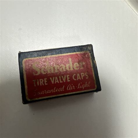 Vintage Schrader TIRE VALVE CAPS Metal Box with 4 Chrome 